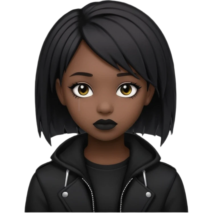 black girl with emo hairstyle, dark clothes emoji