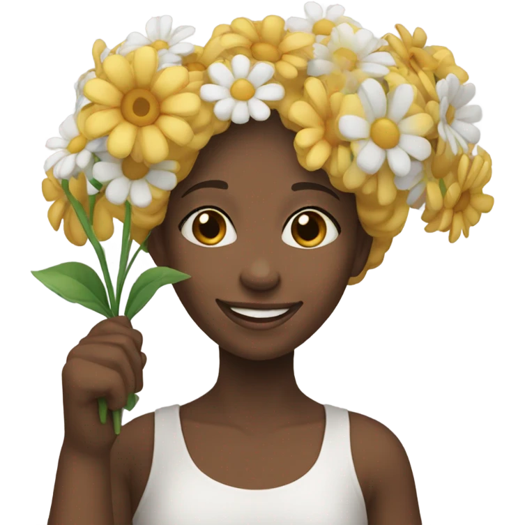 a blin girl holding a bunch of flower smiling emoji