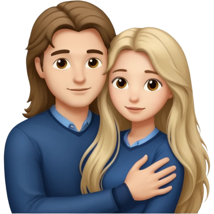emoji ios 18 guy and girl are hugging, the girl has long beautiful hair, the guy looks respectable EMOJIS IOS 18 emoji