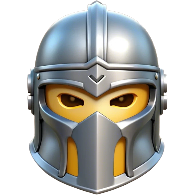 Clash of Clans aesthetic: Cinematic Playful Steel Helm Emoji, rendered in a 3D vector-style similar to standard emojis with minimal shading and bold, simplified shapes. A compact, isometric helmet crafted of shining steel with intricate engravings and a protective visor, softly glowing with a noble warrior charm. Simplified yet unmistakably iconic, highly detailed and consistent, glowing with a soft radiant gleam and high polish. Stylized with a touch of chivalric tradition and a soft glowing outline, capturing the essence of a stalwart battle helm with a friendly, playful manner! emoji