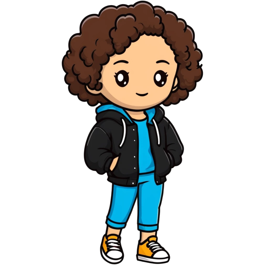 Full body teenage girl with curly brown hair, choni style with urban clothes emoji