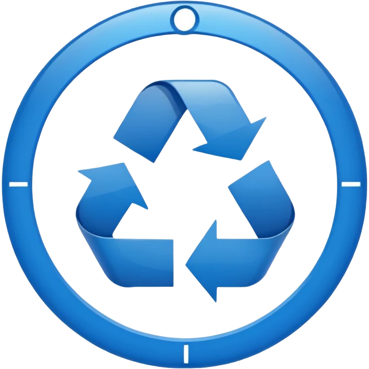 CIRCULO COM SETASSIMBOLO DE RECICLEAGEM REDONDO AZUL E UMA CRUZ NO MEIO emoji