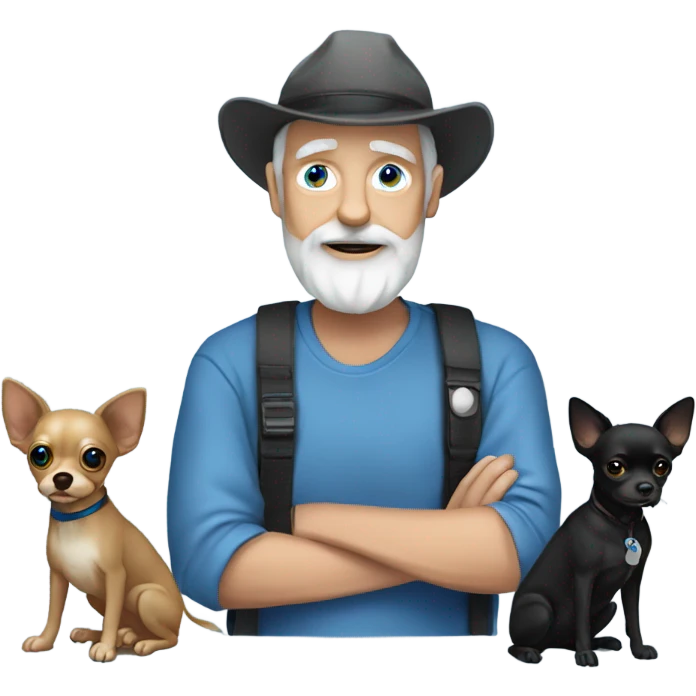 Blue eye Old man with goatee beard ball cap holding black Chihuahua long hair emoji