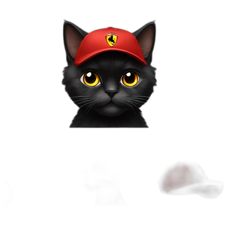 Black persian cat with red Ferrari cap f1 emoji