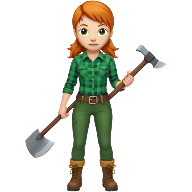 ginger lumberjack woman holding axe green checked shirt emoji