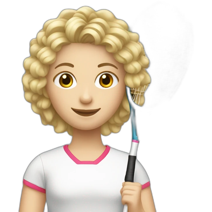Une fille blonde qui a les cheveux bouclé et qui fait du badminton emoji