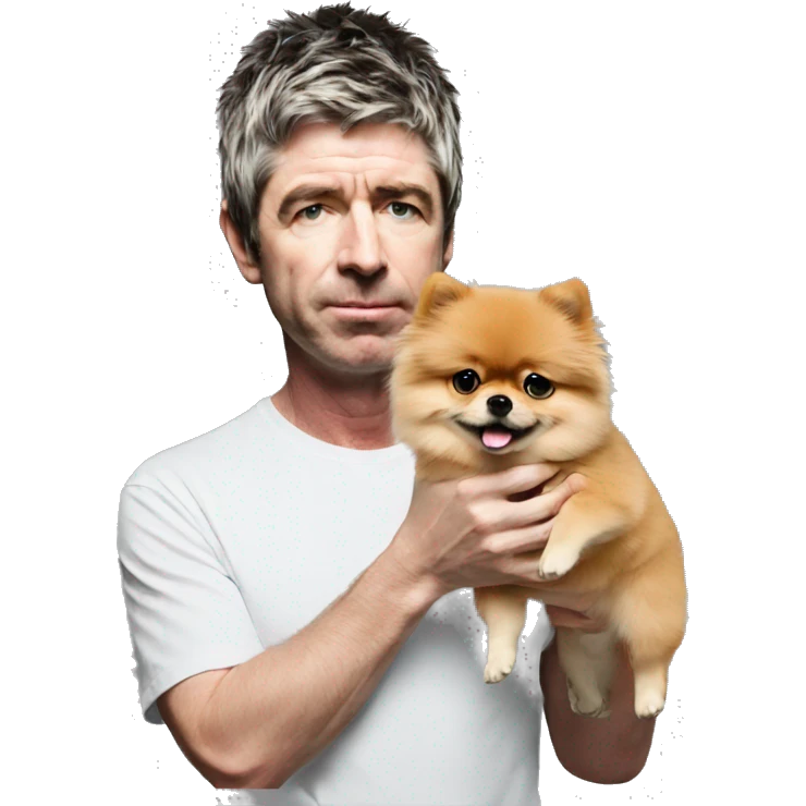 Noel Gallagher holding a pomeranian emoji