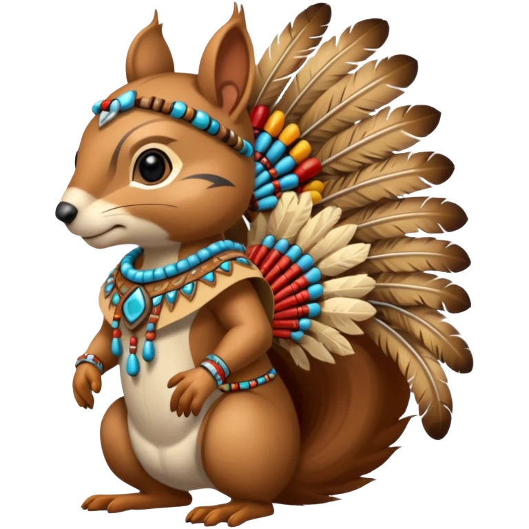 Full Robotic squirrel wearing native American regalia with feathers and beads emoji