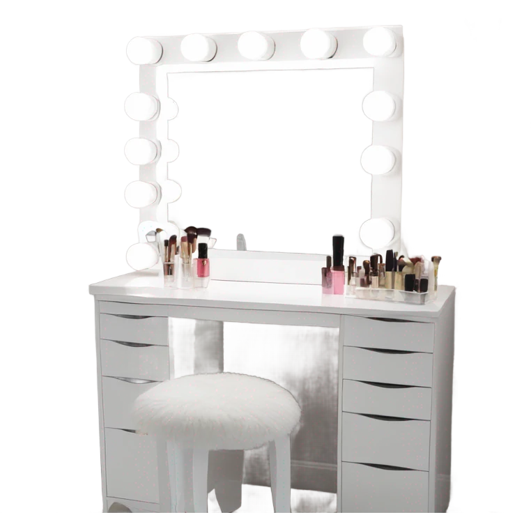 White makeup vanity with led light mirror emoji