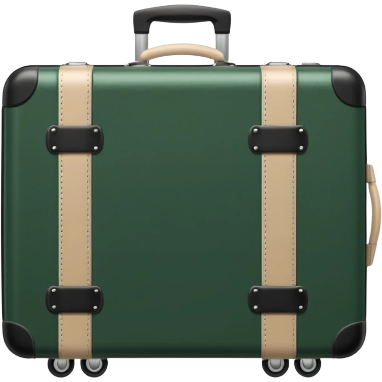 dark green ribbed suitcase with light beige handle and wheels emoji