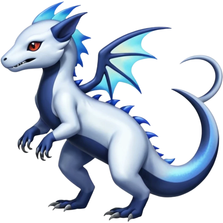 White iridescent Salandit-Absol-Shinx-fusion-hybrid, full body emoji