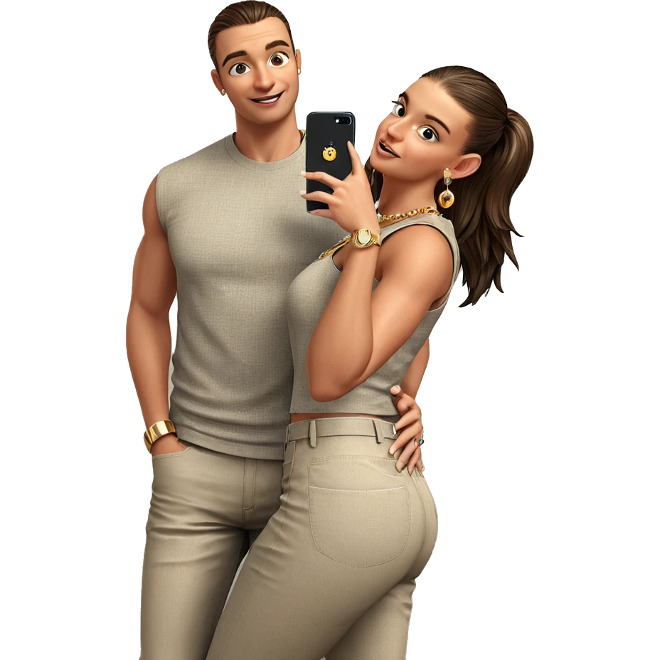 couple selfie with jewelry emoji