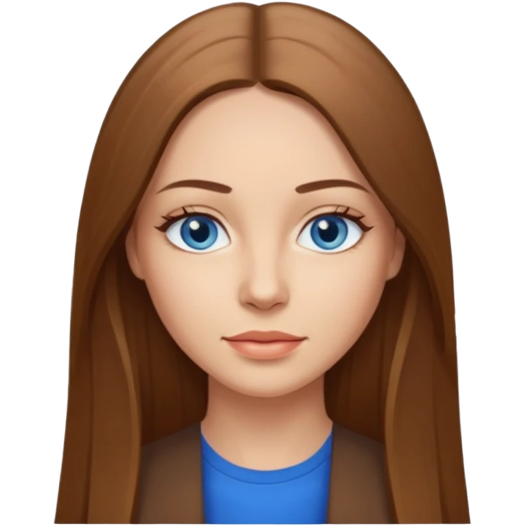 a woman, 30 years old, light skin with medium brown straight hair, long hair. blue eyes. No eyeglasses. hair in middle part. emoji