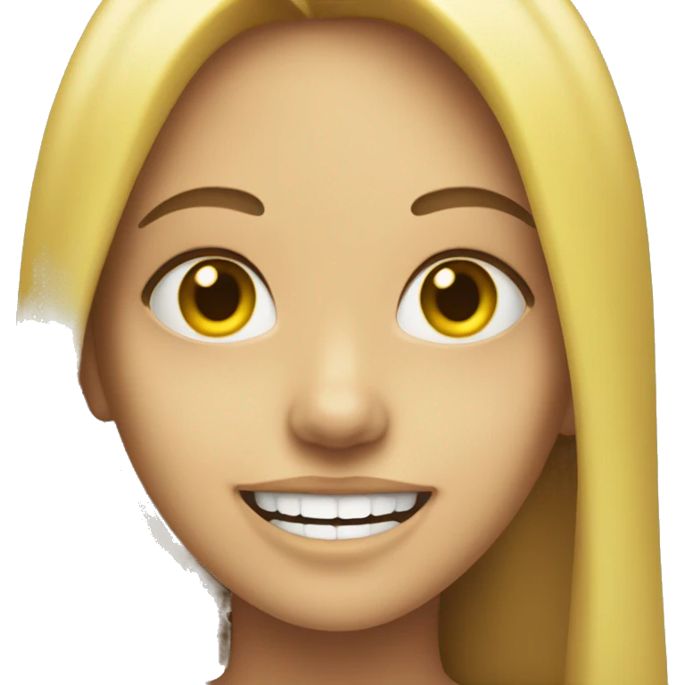 Girl smiling with yellow bone in mouth  emoji