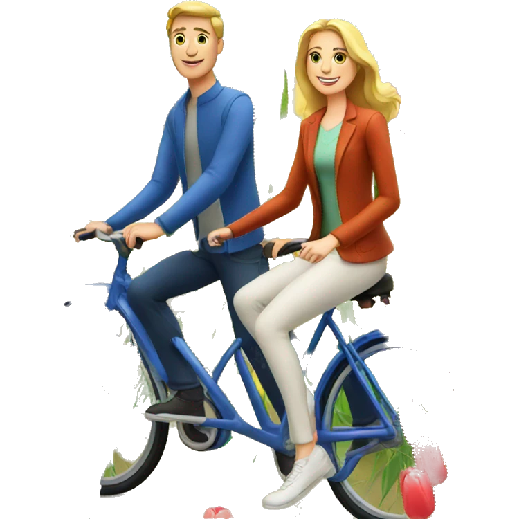 white couple on a bicycle in the tulips emoji