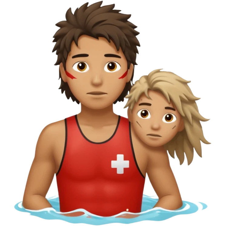 Lifeguard Native American Teenager with messy hair rescuing someone emoji