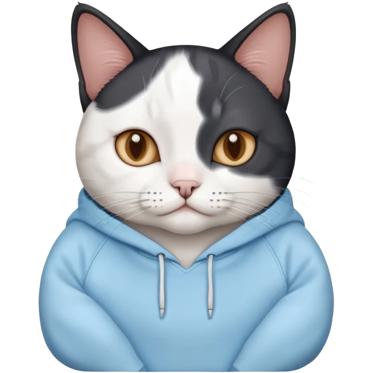 black and white cat wearing light blue sweatshirt emoji