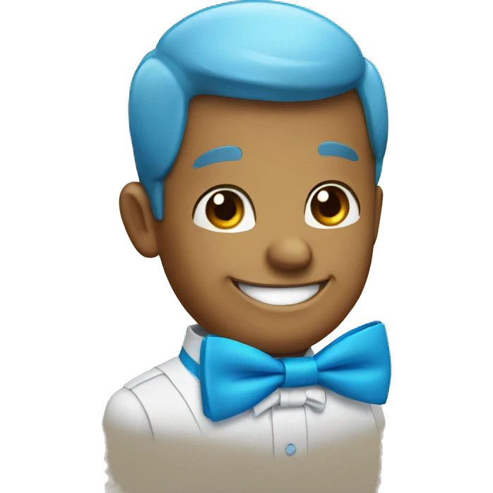 Happy and with a blue bow tie emoji