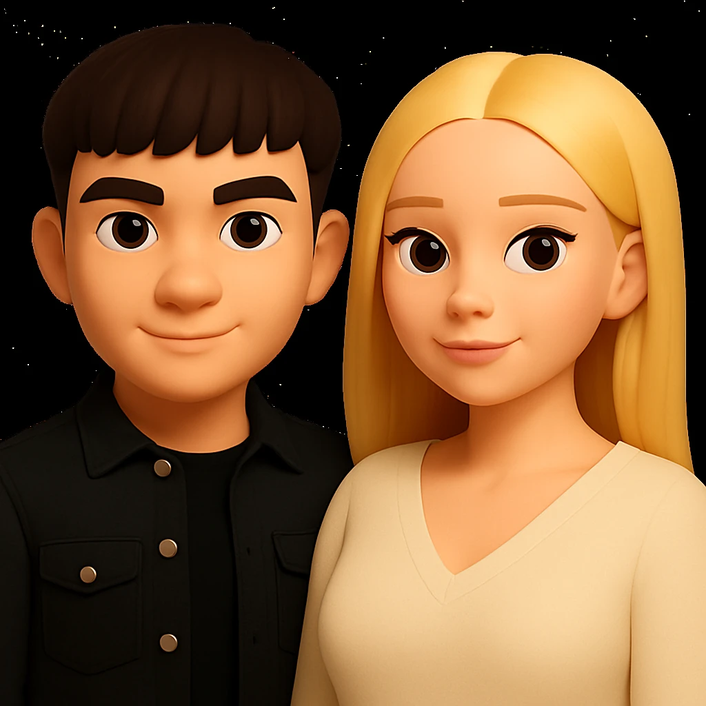 Make the girl's blouse wider while keeping the same 3D emoji style and her overall appearance as in the reference image. emoji