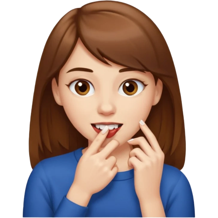 Une fille brune et blanche qui se mord un ongle avec ses dents comme si elle draguait qqn il fait que l'ongle soit entre ses dents emoji