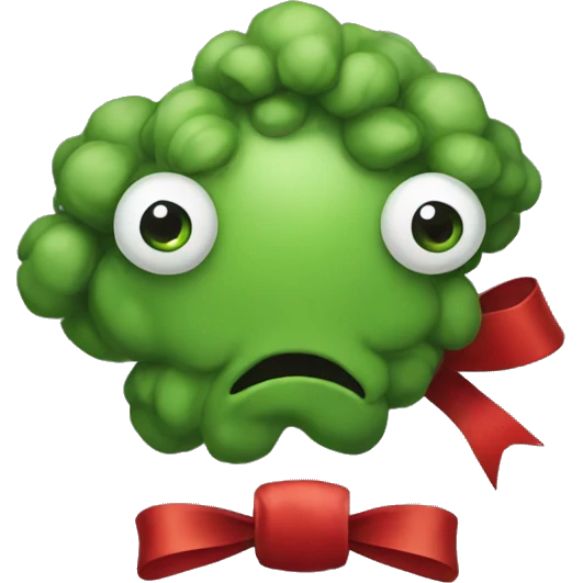 A brokkoli with eyes and a red bow  emoji