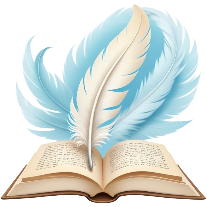 Create a delicate and poetic emoji representing poetry. The design should feature several elegantly flying pages with short poetic columns written on them. The pages should appear light and flowing, almost as if being carried by the wind. Include a white feather gently resting on the pages, symbolizing creativity and inspiration. Use soft, pastel tones to give it a dreamy, artistic feel. The design should feel ethereal and whimsical, capturing the essence of poetry. Make the background transparent. emoji