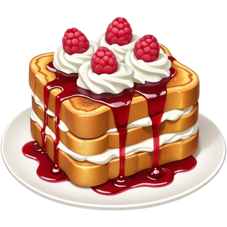 Raspberry and whip cream French toast on plate  emoji