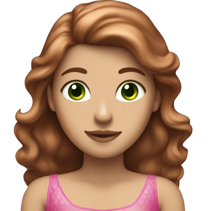 A brown-haired woman with green eyes as a pink mermaid with wings. emoji