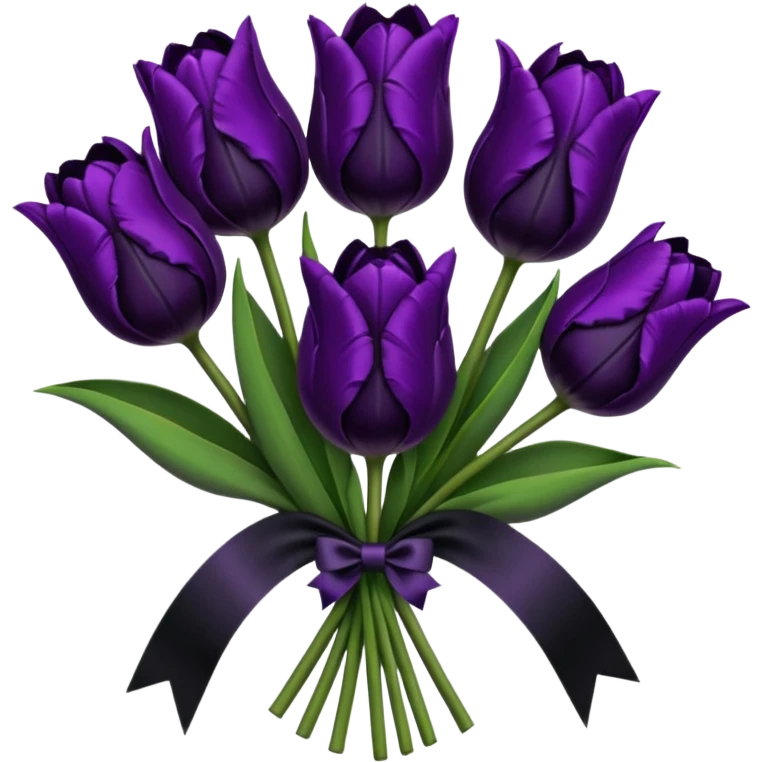 goth tulip bouquet, black and purple tulips, dark ribbon emoji