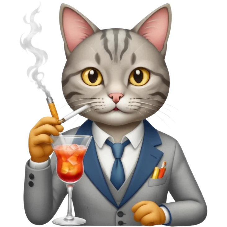 Cat smoking while having a drink on the other hand  emoji