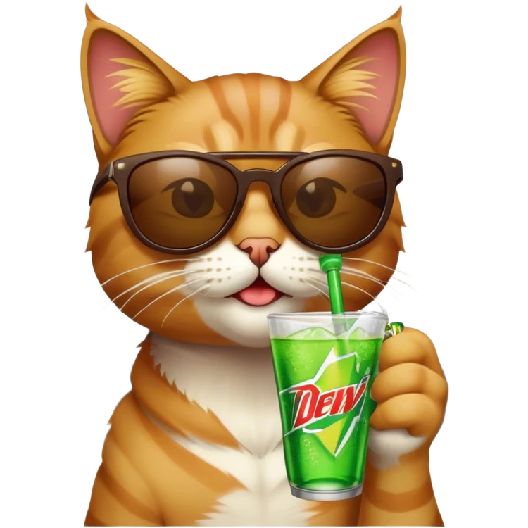 Cat hanging out on the beach while drinking voltage Mountain Dew emoji