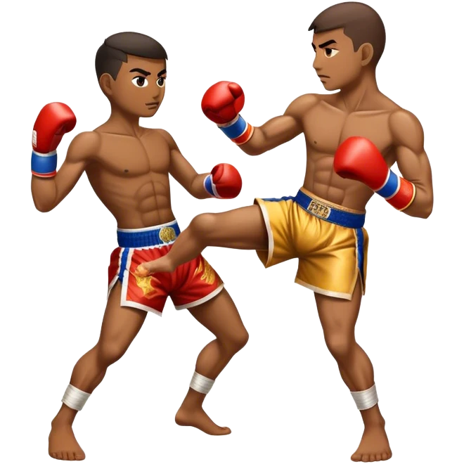 Cinematic Realistic Traditional Muay Thai Emoji, depicted as an intense dynamic martial arts scene featuring a fighter in traditional Muay Thai stance and attire, rendered with rich textures and energetic dramatic lighting that captures the sport's raw power. emoji