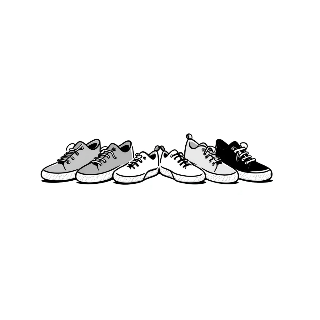 Canvas sneakers/casual shoes in pastel colors (dd9fb0, ffc6d3, a3bfc9, c4bee2, f1b091), hand-drawn doodle style emoji