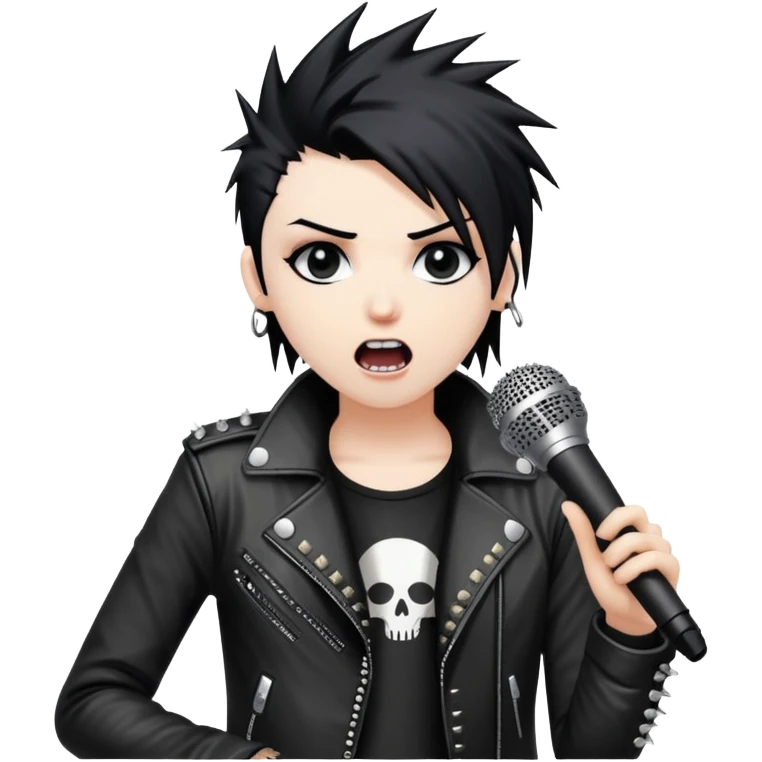 emo rockstar with spiked hair, studded jacket, singing into a microphone emoji