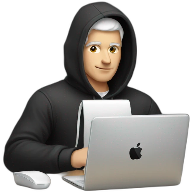 white man typing on apple computer wearing a black hoodie emoji