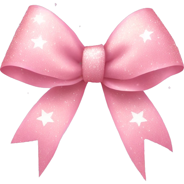 light pink ribbon bow, glitter, with shimmering stars on it emoji