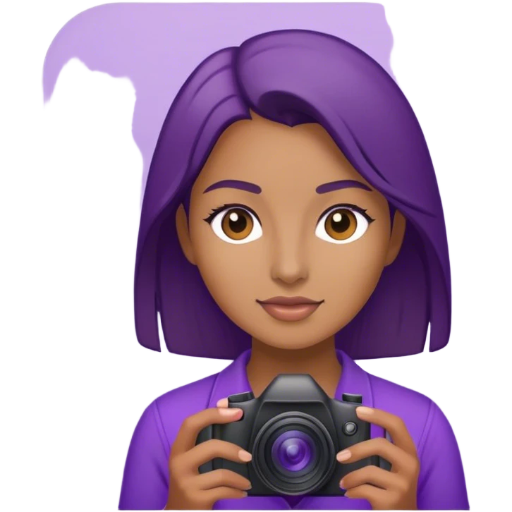 Female photographer wearing purple emoji
