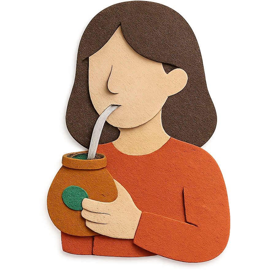 brunette woman drinking mate from a gourd with a bombilla straw emoji