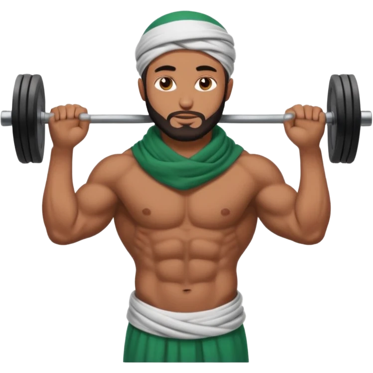 brown muslim man pushing weight wearing palestinian scarf emoji