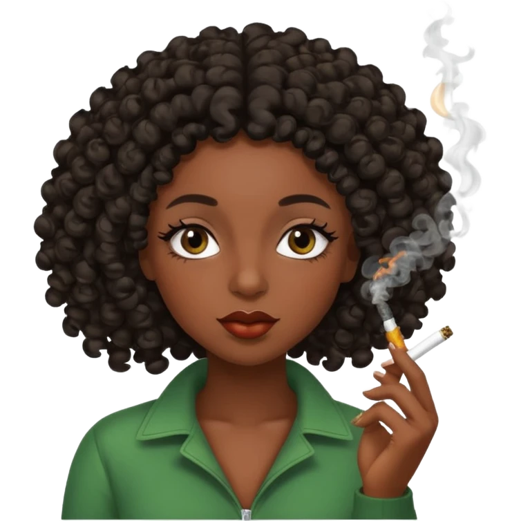 Black girl with eyelashes and curly hair smoking weed  emoji