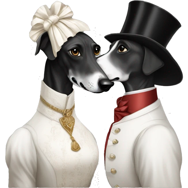 A family Two aristocrat dog black and white galgo kiss with women  emoji