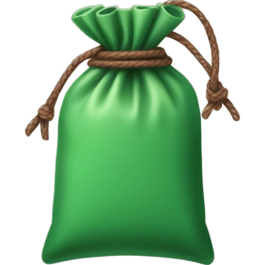 hand holding up a green pouch that is tied with brown string emoji