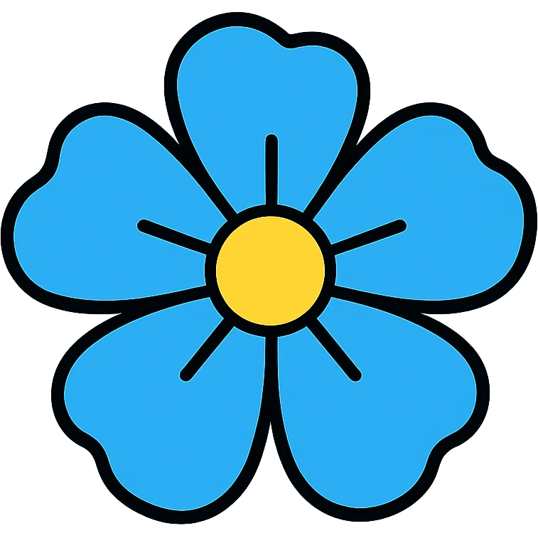 minimalist blue Hawaiian flower with yellow center, simple and clean shapes emoji