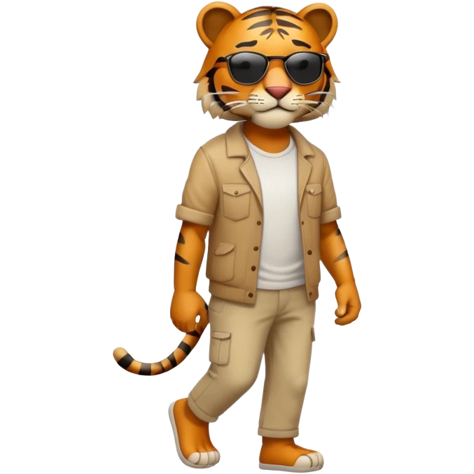 anthropomorphised tiger in casual clothes with sunglasses walking upright, relaxed pose emoji