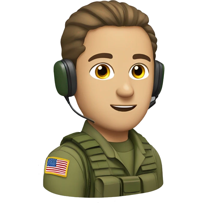 soldier with brown hair, undercut man bun, tactical headset, green military uniform emoji