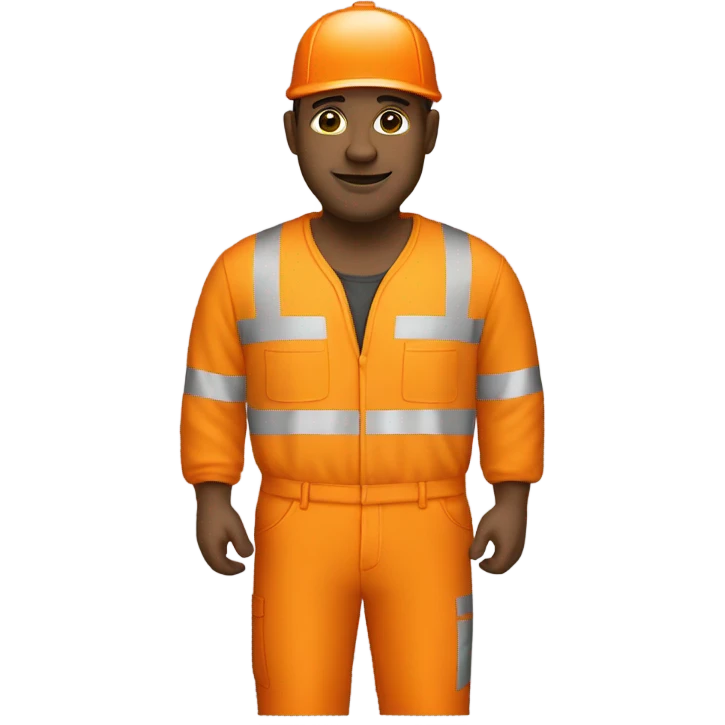 white man standing wearing orange hi visibility overalls  emoji