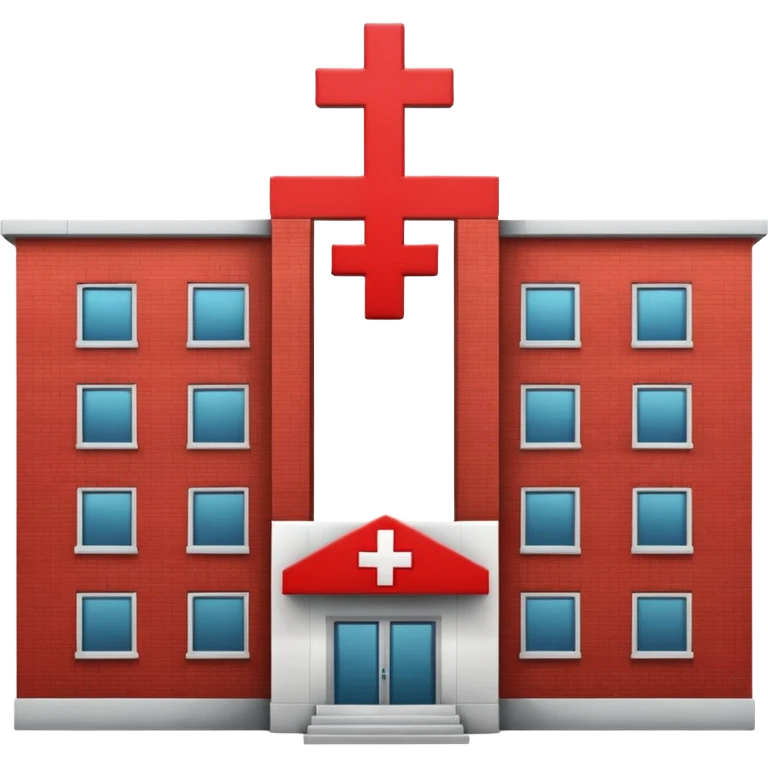 A hospital building with a large red +. In PNG format. emoji