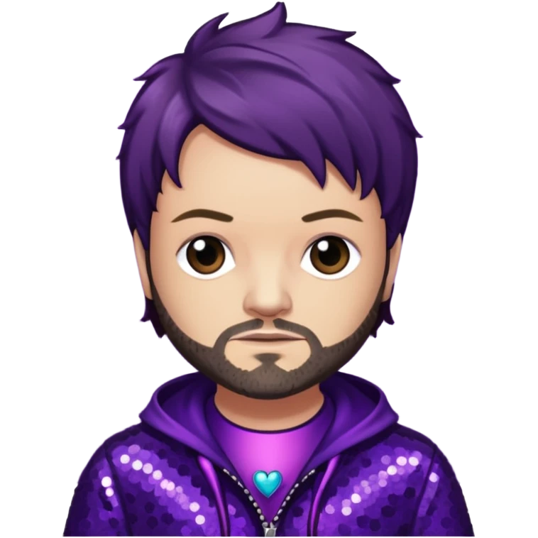 Bam Margera from Jackass with dark brown hair, dark purple sequin outfit emoji