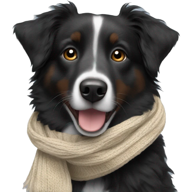 Small black australian shepherd dog wearing a knit scarf emoji