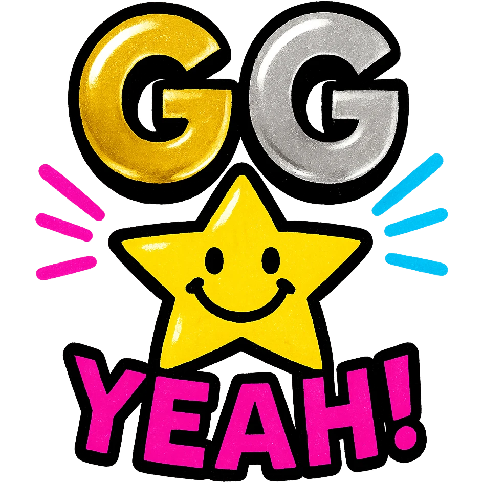 Change the color scheme of the letters GG to metallic gold and silver, maintaining the dynamic and youthful glossy finish with reflective metallic textures and shine. emoji